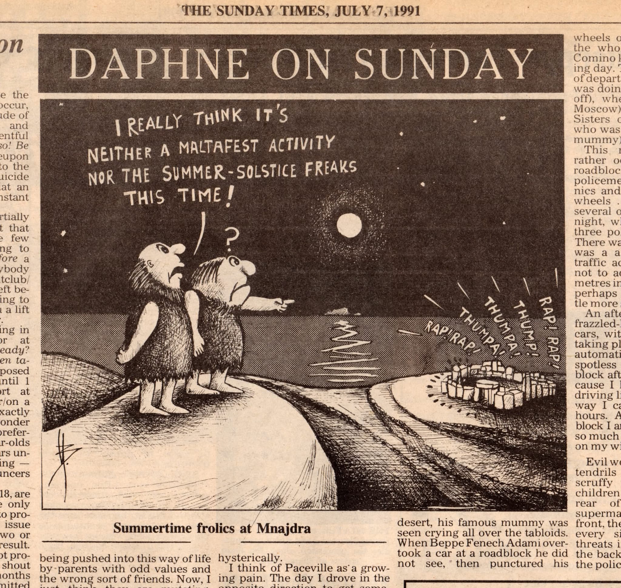 Cartoon about the Mnajdra party, published in the Times of Malta